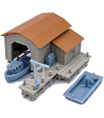 N Scale Custom Laser Cut Four Jon Boats & One Boat Dock Combo Kit | UK