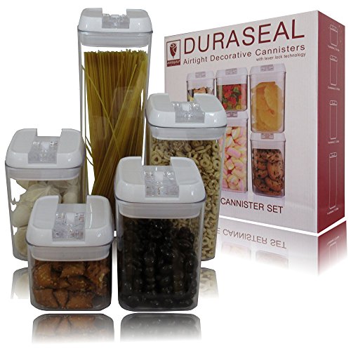 Airtight Food Storage Containers 5 Piece Set Lever Lock Lid BPA Free Food Safe Durable Decorative Multi Size Stackable Easy Open Dishwasher Safe