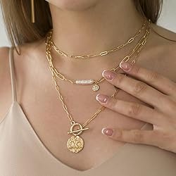 BONJOULRY Star Moon Coin Charm Toggle Necklace for