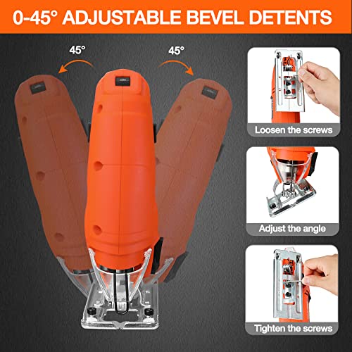 ValueMax Jig Saw, 5.0AMP Jigsaw Tool Kit with 6 Variable Speeds, 4-Position Orbital Setting, ±45° Bevel, Dust Blower and 6PCS Blades, 800-3000SPM, Corded Jigsaw for Wood, Metal and Plastic Cutting