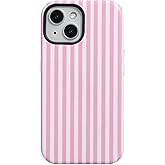 Fycyko Compatible with iPhone 14/13 Case Striped Cute Aesthetic Phone Case Shockproof TPU Hard PC Protective Cover for iPhone 14/13-Pink