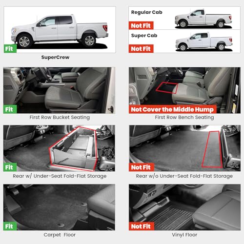 LASFIT Floor Mats for Ford F-150 2015-2025 2026 | F150 Lightning 2022-2026 SuperCrew (Rear w/Fold Flat Storage) Carpet Floor All Weather Car Liners TPE Truck Mats - 1st and 2nd Row, 3pcs Black