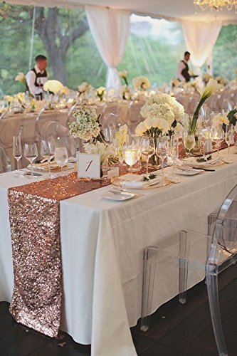 Acrabros-Sequin-Table-Runners-Rose-Gold-12-X-72-Inch-Glitter-Rose-Gold-Table-Runner-Rose-Gold-Party-Supplies-Fabric-Decorations-for-Wedding-Birthday-Baby-Shower
