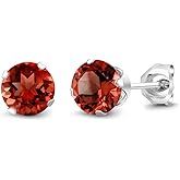 Gem Stone King 1.30 Cttw Red Garnet Stud Earrings For Women Men | 925 Sterling Silver | Gemstone Birthstone | Round 5MM | Fine Jewelry Gifts for Her Mom Women Wife
