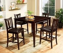 Furniture of America Marion 5-Piece Solid Wood Counter Height Dining Set, Walnut