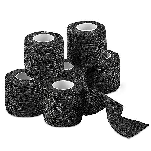 Tattoo Grip Cover - Romlon 6pcs Disposable Cohesive Tattoo Grip Cover Wrap, Self Bandage Roll Elastic Handle Grip Tube for Tattoo Machine Tattoo Grip Accessories, Sports Tape Cover Super Durable Blac