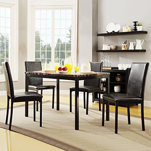 Homelegance Tempe 5-Piece Metal Table with Faux Marble Top Dining Set - Dark