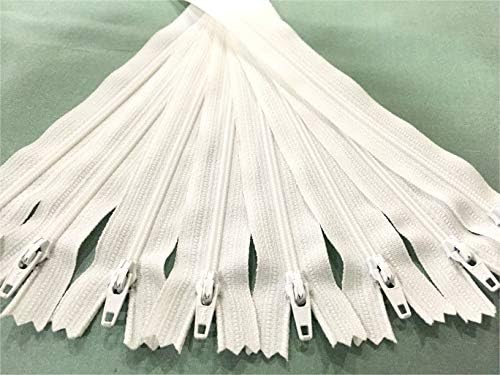 White Color YKK Zippers 8 Inch Number 3 Nylon Coil Set of 12 Pieces