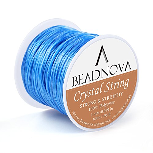 BEADNOVA 1mm Elastic Stretch Polyester Crystal String Cord for Jewelry Making Bracelet Beading Thread 60m/roll (Light Blue)