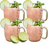 Estilo Handcrafted Solid Hammered Copper Moscow Mule Mugs, 20-ounce - Set of 4