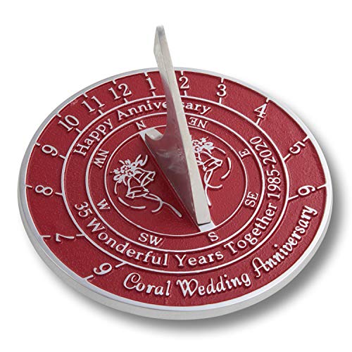 The Metal Foundry 35th Coral 2020 Wedding Anniversary Sundial Gift. Solid Recycled Metal Gift Idea is A Great Present for Him, Her, Parents, Grandparents Or Couple On 35 Years of Marriage