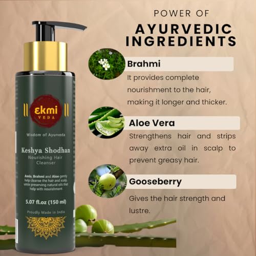 EKMIVEDA Ayurvedic Hair Growth Sulfate Free Shampoo With Reetha, Shikakai, Bhringraj, Amla For Hair Loss Control. Hair Regrowth Treatment For Women & Men. Hair Thickening Rosemary Shampoo, 5.07 Fl Oz