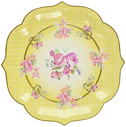 Talking Tables Truly Scrumptious Large Paper Serving Plates for a Tea Party or Birthday, Yellow (4 Pack)