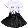 Afunbaby Toddler Baby Little Girls Fashion Clothes Mini Boss Shirt Tops&Leather Skirt 2Pcs Clothing Outfits Set