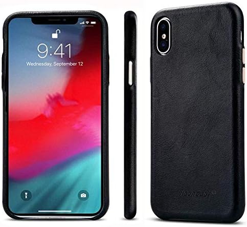 JISONCASE iPhone XS Max Case, Premium Real Leather Protective Cases Cover for iPhone XS Max(6.5 inches 2018 Release)[Vintage Style][Handmade] Black JS-IXM-01A10