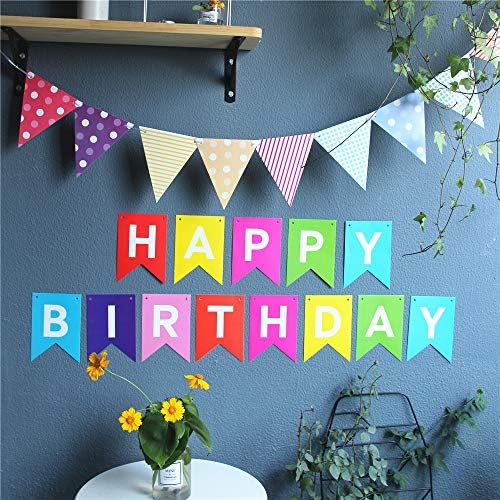 the GreatTony Happy Birthday Banner Bunting for Party Rainbow Decorations,Multicolor