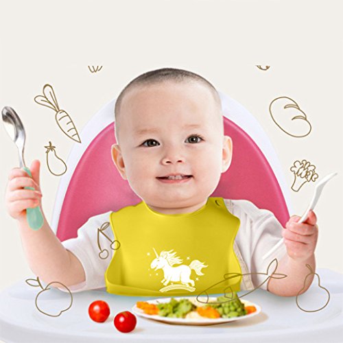 Silicone Bib, Adjustable Snaps Feeding Bibs,Bibs for Toddlers Newborns Infants,Baby Christmas Birthday Gifts with Gift-Wrapping,Easily Wipes Clean,Set of 2 Colors (Green+Yellow)