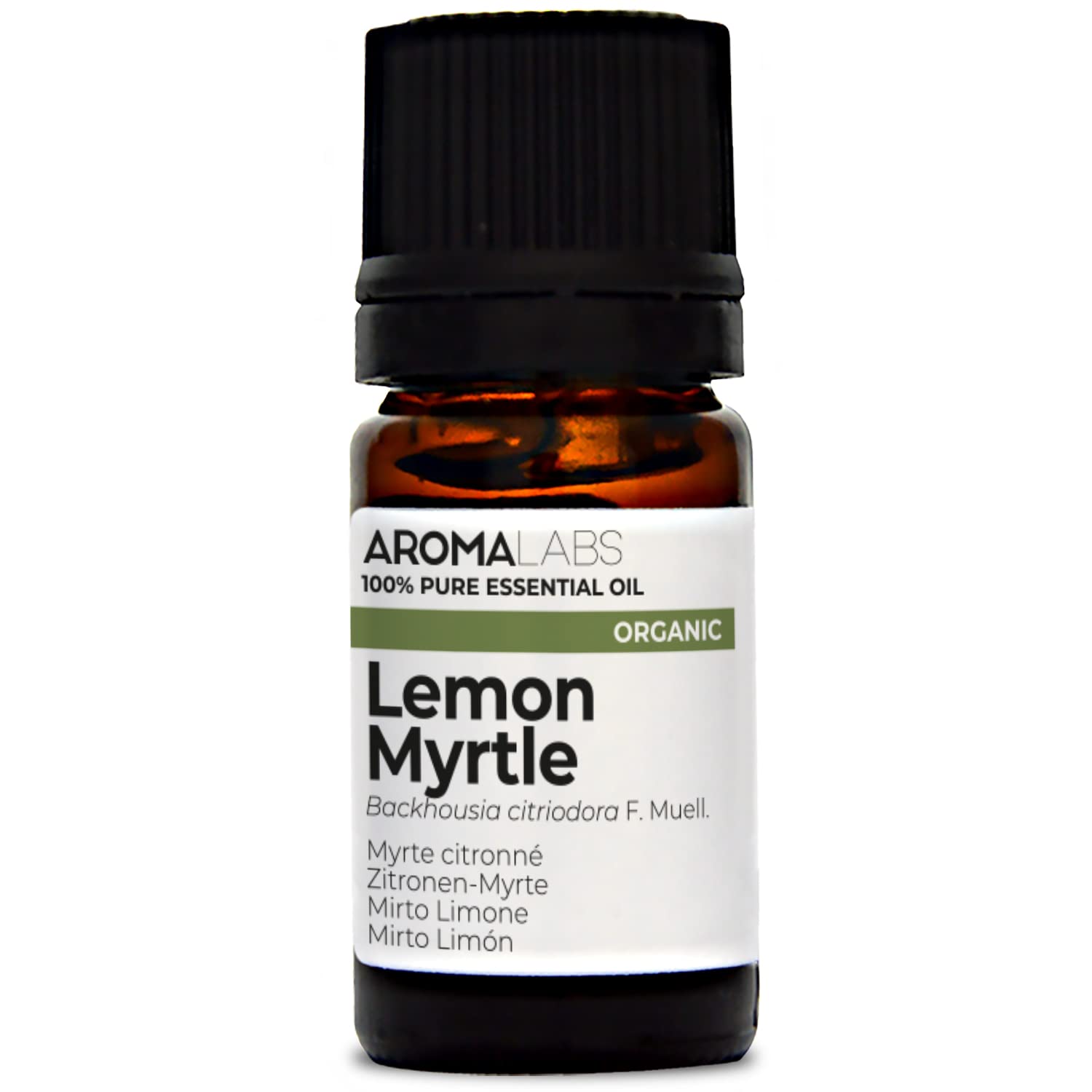 BIO - Lemon Myrtle Essential Oil - 5mL - 100% Pure, Natural, Chemotyped and AB/Cosmos Certified - AROMA LABS (French Brand)