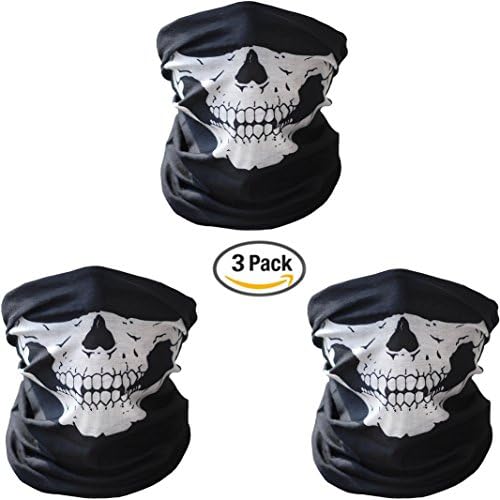 Seamless Skull Face Tube Mask Motorcycle Bicycle Half Face Tube Skeleton Mask Outdoor Mask Sport Headwear 3 Pack