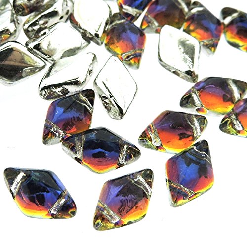 Czech Glass GemDuo Beads, 2-Hole Diamond Shaped Beads 5x8mm, 10 Grams, Backlit Vapor