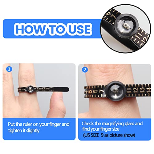 Ring Size Ruler, S SEEOR Ring Sizer Measurement Tool, Finger Size Gauge with Magnifying Glass, Plastic Finger Belt 1-17 US Size for Jewelry Marking (Black)