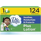 Puffs Facial Tissues Plus Lotion, 1 Family Rectangle Box, 124 Facial Tissues per Box, Allergies and Colds (Packaging May Vary)