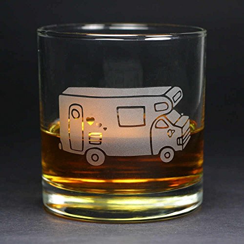 RV CAMPER VAN Lowball Glasses set of 2 - Dishwasher-safe etched whiskey glass
