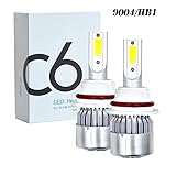 Tencasi 2PCS 9004 LED Headlight Bulbs C6 Series 72W 7600LM 6000K Cool White Lamp LED Conversion Kits Super Bright with COB LED CHIPS - 1 Year Warranty