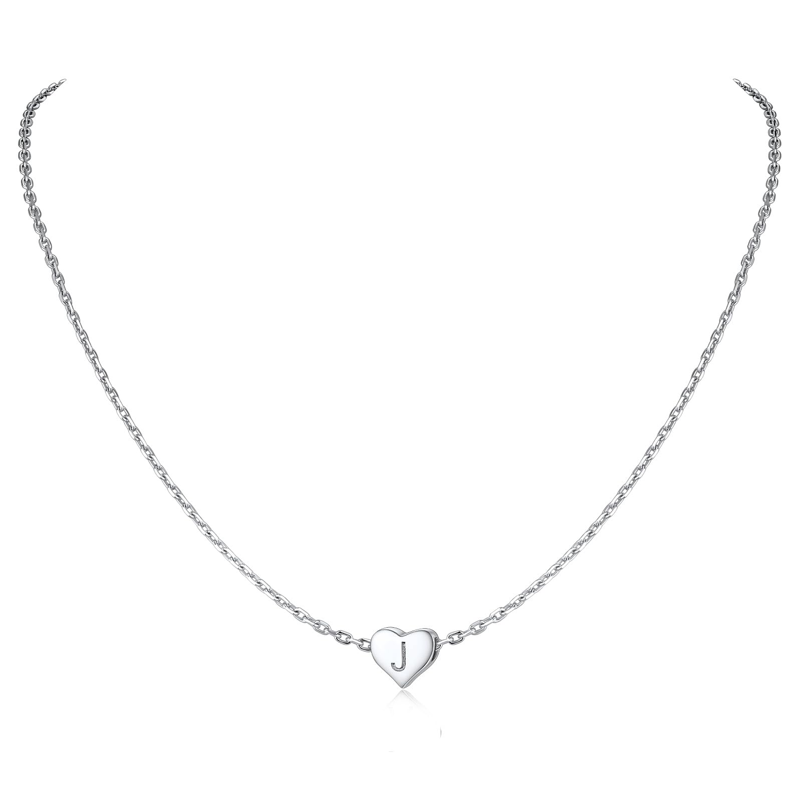 Silvora Sterling Silver Necklace Heart Necklace for Women j Necklace Womens Jewellery Letter Necklace Gifts for Mum Initial Necklace Choker