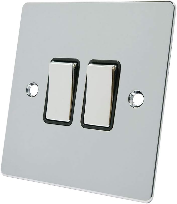 Alliance Electrical 10A 2 Way 2 Gang Flat Metal Rocker Light Switch Polished