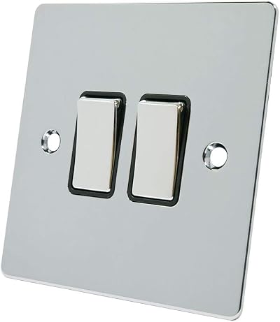 Alliance Electrical 10A 2 Way 2 Gang Flat Metal Rocker Light Switch Polished