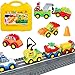 burgkidz 63 Pieces Building Block Toy Cars with Suitcase and 2 Pack Road Baseplate - 8 Different Models Toddler Vehicle Building and Construction Play Gift Set ¡­