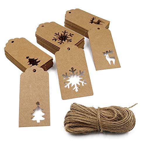 150PCS Christmas Tags, Kraft Paper Gift Tags with 100 Feet Jute Twine Hang Labels Christmas Tree