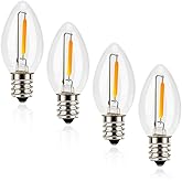 Emotionlite Night Light Bulbs, C7 Candelabra LED Light Bulbs, E12 Chandelier Base, 4W 5W 6W 7W Incandescent Equivalent, Warm White, 2700K, Clear, 4 Pack