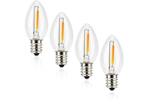 Emotionlite Night Light Bulbs, C7 Candelabra LED Light Bulbs, E12 Chandelier Base, 4W 5W 6W 7W Incandescent Equivalent, Warm White, 2700K, Clear, 4 Pack