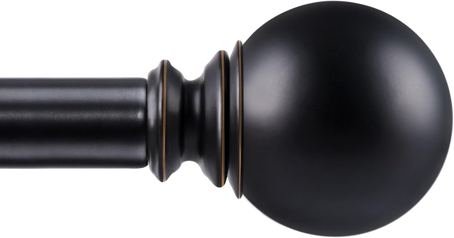Window Treatment Hardware - KAMANINA 1 Inch Curtain Rods 32 to 58 Inches (2.6-4.8ft), Black Single Curtain Rod for Windows, Decorative Drapery Rod with Round Finials