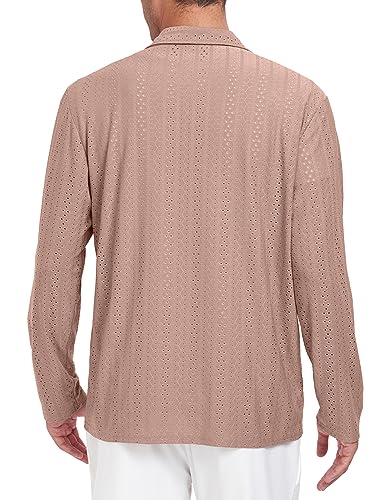ZAFUL MENS CASUAL FULL BUTTON DOWN SHIRT LONG SLEEVE STYLISH CLASSIC CUBAN COLLAR SHIRTS TOPS (PINK L)
