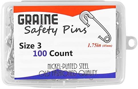 Safety Pins - Size 3 - Nickel Plated Steel - Graine (100 Count)