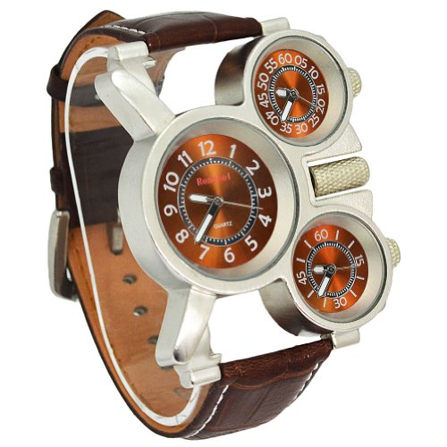 Oulm Military Watches with Three Movt Design and Leather Band