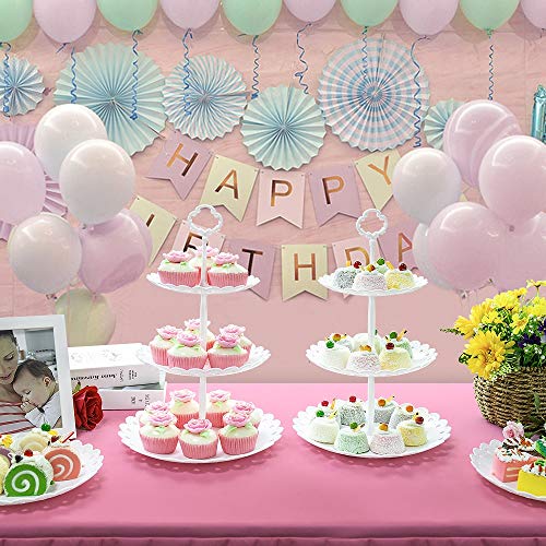 Imillet Cupcake Stand/Holder Plastic Dessert Stand White Cake Stand 3 Tiered Serving Stand Display Stand Reusable Pastry Platter for Wedding Birthday Baby Shower Tea Party Decorations (2 Pack Large) - Thumbnail 6