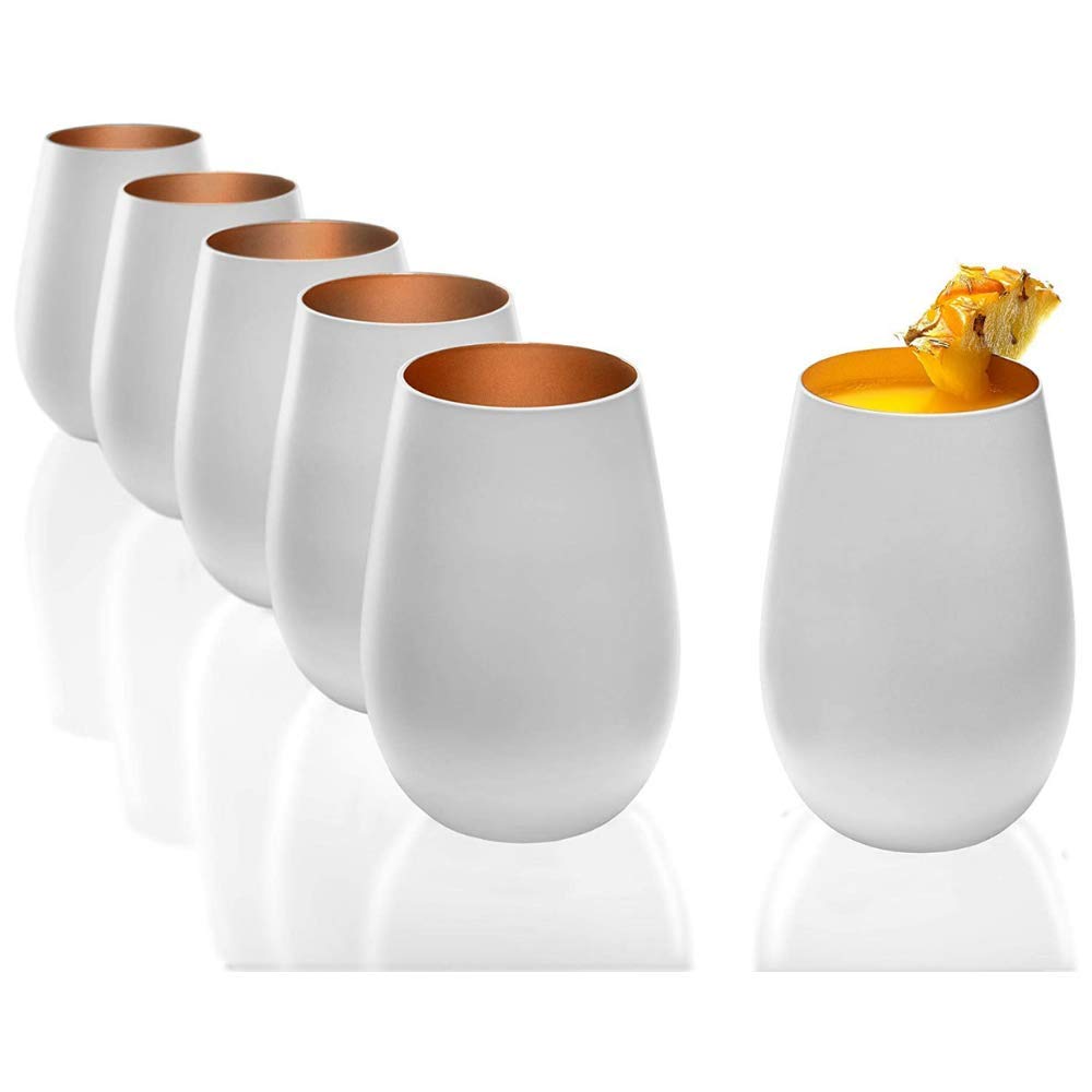 St鰈zle Lausitz Lead- Crystal Water Glasses - Dishwasher Proof 465ml White Matte Bronze