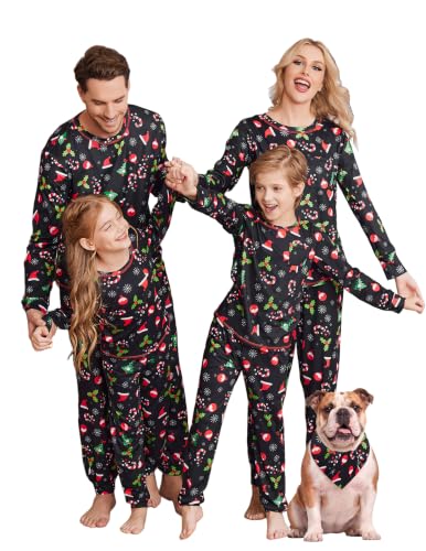 Ekouaer Christmas Pajamas for Family Matching Long Sleeve Holiday Pjs Loungewear 2 Piece Lounge Sets Christmas Hat on Black Men XXL at Amazon