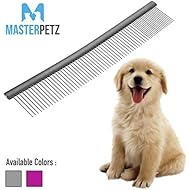 MASTERPETZ Pet Comb, 10 inches Comfortable Grooming Comb with Different-Spaced Rounded Stainless Steel Teeth, Easy Grip and Convenient Grooming for Pets Dog Cat with Medium Coarse Fur - Silver