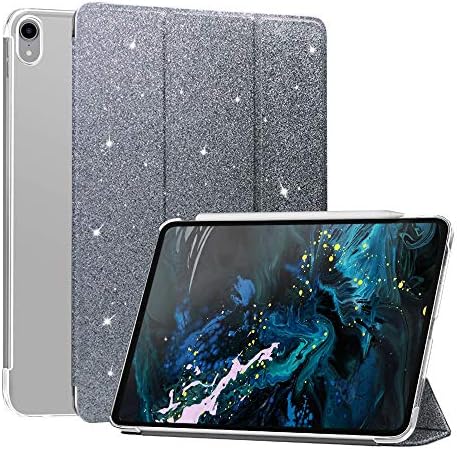 FSCOVER Case for iPad Pro 12.9 inch 2018 Glitter Bling Sparkle PU Leather Slim Lightweight Stand Smart Cover with Apple Pencil Charging Supported, Auto Sleep/Wake for Apple iPad Pro 12.9 inch, Gray