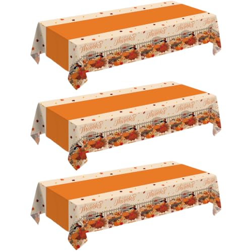 Thanksgiving Tablecloth,54" x 108" Disposable Plastic Tablecloth,Thanksgiving Decorations,3 Pack Autumn Turkey & Pumpkin Party Table Cover Fall Harvest Party Decor for Home,Outside,Picnic,Dinner at Amazon