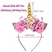 Unicorn Horn Headband, Aiernuo Photo Props Gold Cat Ears Flowers Unicorn Headband for Cosplay Costume Birthday Party