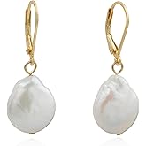 Sterling Silver Handmade Freshwater Cultured White Button Pearl Dangling Drop Earrings for Women
