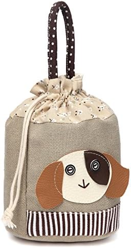 Cute Leather Animal Canvas Drawstring Totes Handbag Storage Organizer Pouch Grey
