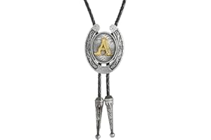 Btilasif Initial Letters A-Z Bolo Ties Western Cowboy Leather Necktie Outfit Halloween Costume Accessories Tie for Men Women