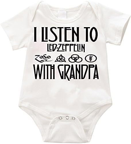 TallyWear USA I Listen to Led Zeplin with Grandpa onesie Romper (3-6months, White)